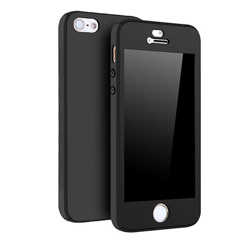 Coque Plastique Mat Protection Integrale 360 Degres Avant et Arriere Etui Housse pour Apple iPhone 5S Noir