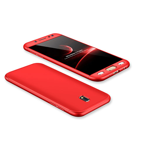 Coque Plastique Mat Protection Integrale 360 Degres Avant et Arriere Etui Housse pour Samsung Galaxy J7 Pro Rouge