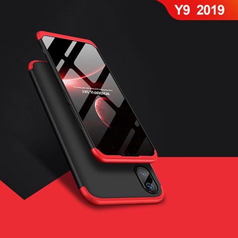 Coque Plastique Mat Protection Integrale 360 Degres Avant et Arriere Q01 pour Huawei Y9 (2019) Rouge et Noir