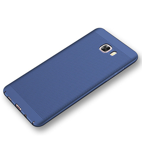 Coque Plastique Rigide Etui Housse Mailles Filet pour Samsung Galaxy C9 Pro C9000 Bleu