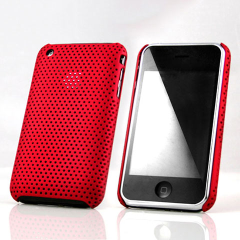 Coque Plastique Rigide Mailles Filet pour Apple iPhone 3G 3GS Rouge