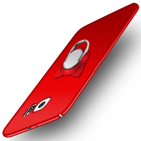 Coque Plastique Rigide Mat avec Support Bague Anneau Aimante pour Samsung Galaxy S6 Duos SM-G920F G9200 Rouge
