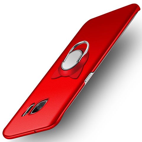 Coque Plastique Rigide Mat avec Support Bague Anneau Aimante pour Samsung Galaxy S7 Edge G935F Rouge
