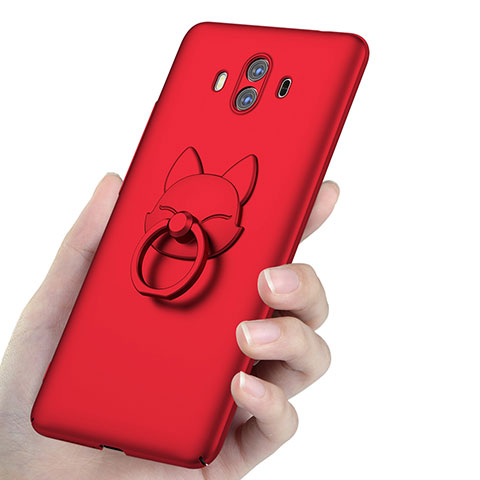 Coque Plastique Rigide Mat et Support Bague Anneau pour Huawei Mate 10 Rouge