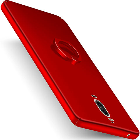 Coque Plastique Rigide Mat et Support Bague Anneau pour Huawei Mate 9 Pro Rouge