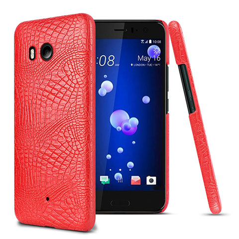 Coque Plastique Rigide Motif Cuir pour HTC U11 Rouge