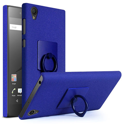Coque Plastique Rigide Sables Mouvants et Support Bague Anneau pour Sony Xperia L1 Bleu