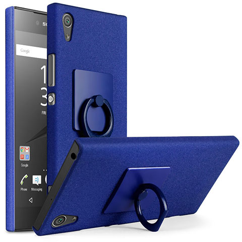 Coque Plastique Rigide Sables Mouvants et Support Bague Anneau pour Sony Xperia XA1 Bleu