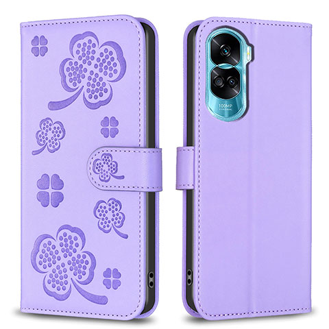 Coque Portefeuille Fleurs Livre Cuir Etui Clapet BF1 pour Huawei Honor 90 Lite 5G Violet