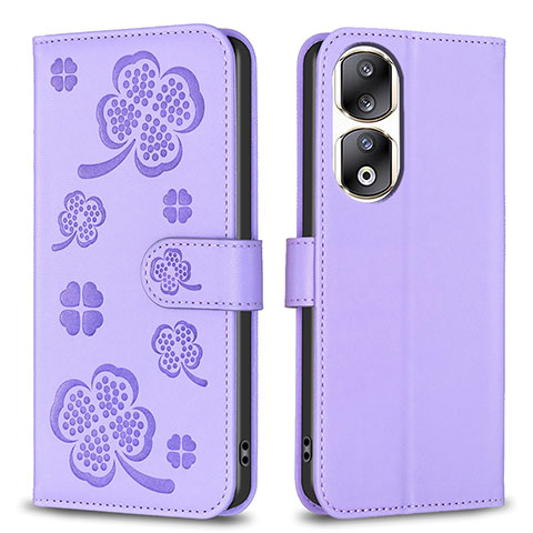 Coque Portefeuille Fleurs Livre Cuir Etui Clapet BF1 pour Huawei Honor 90 Pro 5G Violet
