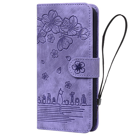 Coque Portefeuille Fleurs Livre Cuir Etui Clapet HF1 pour Huawei Honor X7a Violet