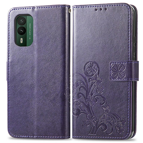 Coque Portefeuille Fleurs Livre Cuir Etui Clapet pour Nokia XR21 Violet