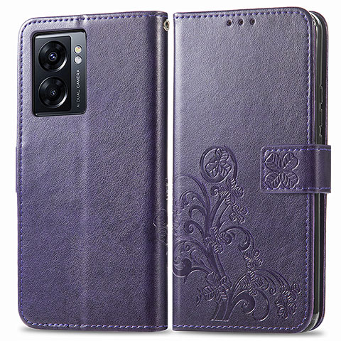 Coque Portefeuille Fleurs Livre Cuir Etui Clapet pour Oppo A56S 5G Violet