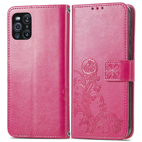 Coque Portefeuille Fleurs Livre Cuir Etui Clapet pour Oppo Find X3 5G Rouge