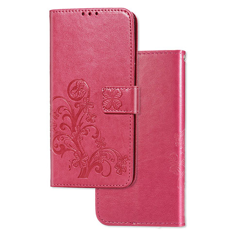 Coque Portefeuille Fleurs Livre Cuir Etui Clapet pour Samsung Galaxy A51 5G Rouge