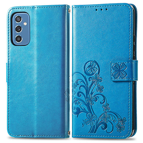 Coque Portefeuille Fleurs Livre Cuir Etui Clapet pour Samsung Galaxy M52 5G Bleu