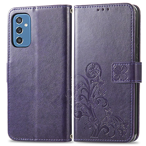 Coque Portefeuille Fleurs Livre Cuir Etui Clapet pour Samsung Galaxy M52 5G Violet