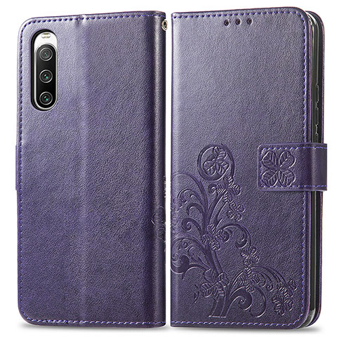 Coque Portefeuille Fleurs Livre Cuir Etui Clapet pour Sony Xperia 10 V Violet