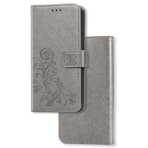 Coque Portefeuille Fleurs Livre Cuir Etui Clapet pour Sony Xperia L4 Gris