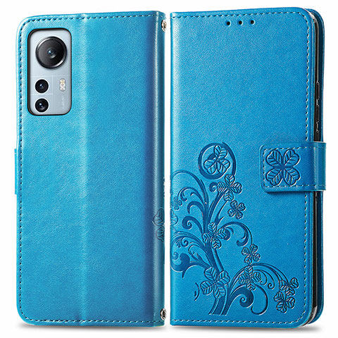 Coque Portefeuille Fleurs Livre Cuir Etui Clapet pour Xiaomi Mi 12S 5G Bleu
