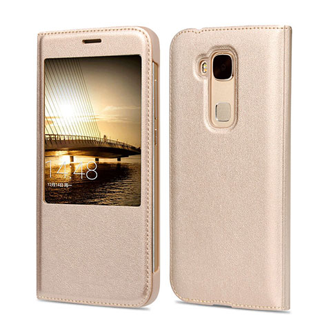 Coque Portefeuille Flip Cuir pour Huawei G8 Or