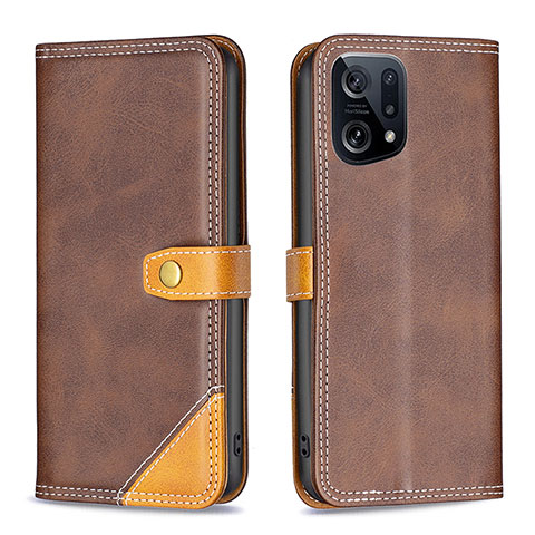 Coque Portefeuille Livre Cuir Etui Clapet B14F pour Oppo Find X5 5G Marron