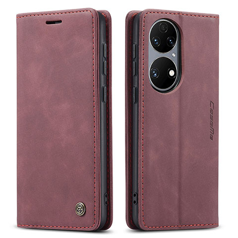 Coque Portefeuille Livre Cuir Etui Clapet C01S pour Huawei P50 Pro Vin Rouge