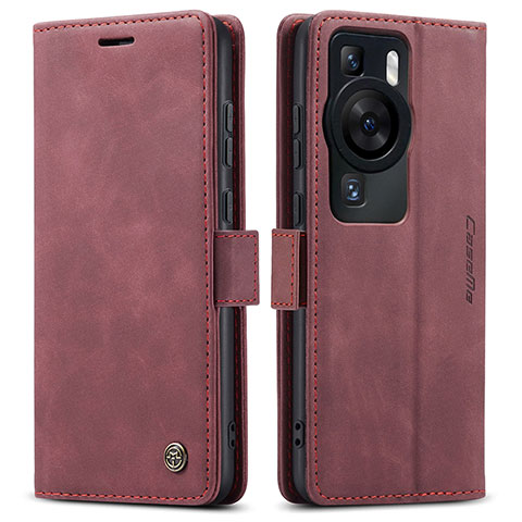 Coque Portefeuille Livre Cuir Etui Clapet C01S pour Huawei P60 Vin Rouge