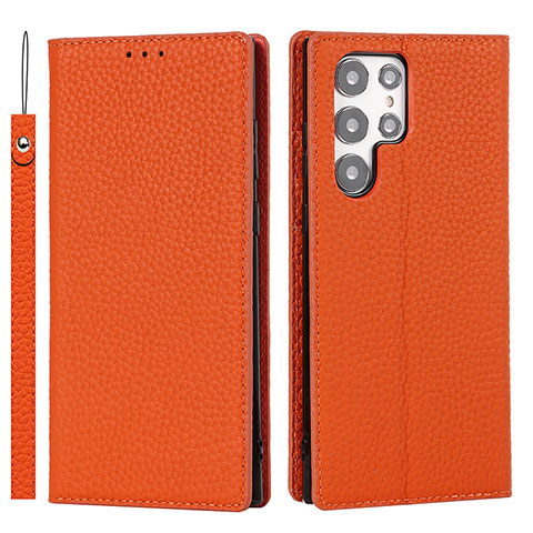 Coque Portefeuille Livre Cuir Etui Clapet D01T pour Samsung Galaxy S23 Ultra 5G Orange