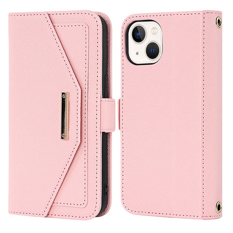 Coque Portefeuille Livre Cuir Etui Clapet D07T pour Apple iPhone 14 Or Rose