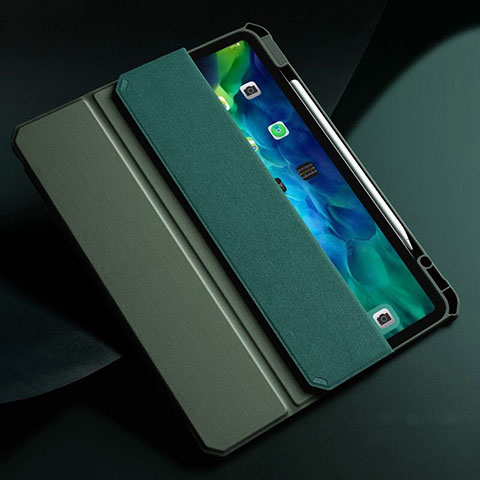Coque Portefeuille Livre Cuir Etui Clapet L01 pour Apple iPad Air 10.9 (2020) Vert Nuit