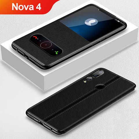 Coque Portefeuille Livre Cuir Etui Clapet L01 pour Huawei Nova 4 Noir