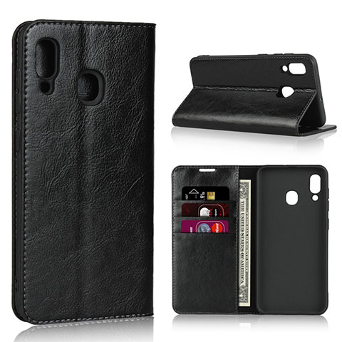 Coque Portefeuille Livre Cuir Etui Clapet L01 pour Samsung Galaxy A30 Noir