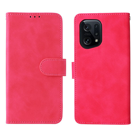 Coque Portefeuille Livre Cuir Etui Clapet L01Z pour Oppo Find X5 5G Rose Rouge