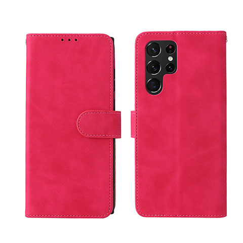 Coque Portefeuille Livre Cuir Etui Clapet L01Z pour Samsung Galaxy S22 Ultra 5G Rose Rouge
