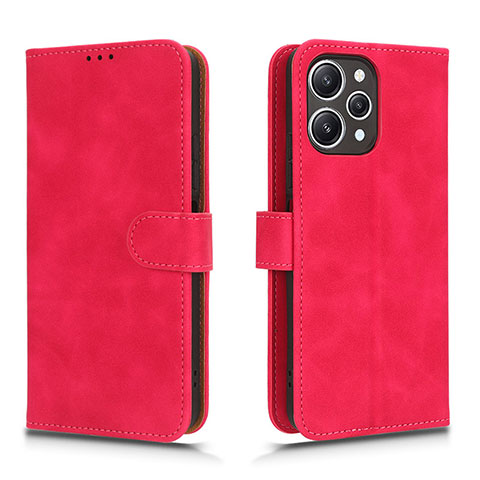 Coque Portefeuille Livre Cuir Etui Clapet L01Z pour Xiaomi Redmi 12 4G Rose Rouge