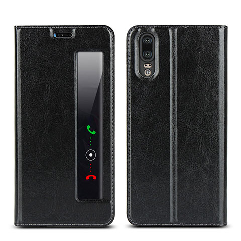 Coque Portefeuille Livre Cuir Etui Clapet L02 pour Huawei P20 Noir