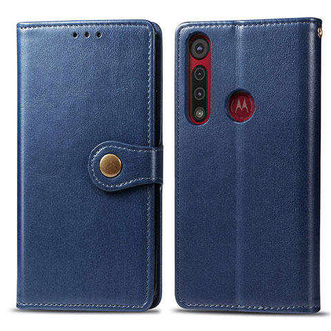 Coque Portefeuille Livre Cuir Etui Clapet L02 pour Motorola Moto G8 Play Bleu