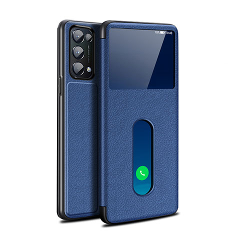 Coque Portefeuille Livre Cuir Etui Clapet L02 pour Oppo Reno5 Pro 5G Bleu