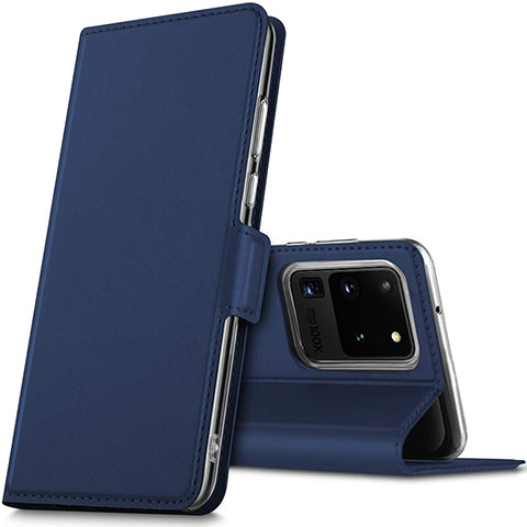 Coque Portefeuille Livre Cuir Etui Clapet L02 pour Samsung Galaxy S20 Ultra Bleu