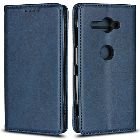 Coque Portefeuille Livre Cuir Etui Clapet L02 pour Sony Xperia XZ2 Compact Bleu