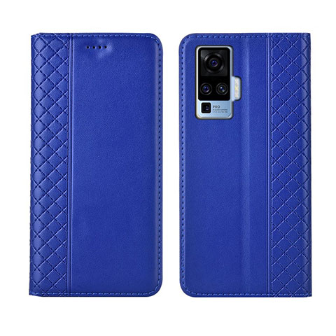 Coque Portefeuille Livre Cuir Etui Clapet L02 pour Vivo X50 Pro 5G Bleu