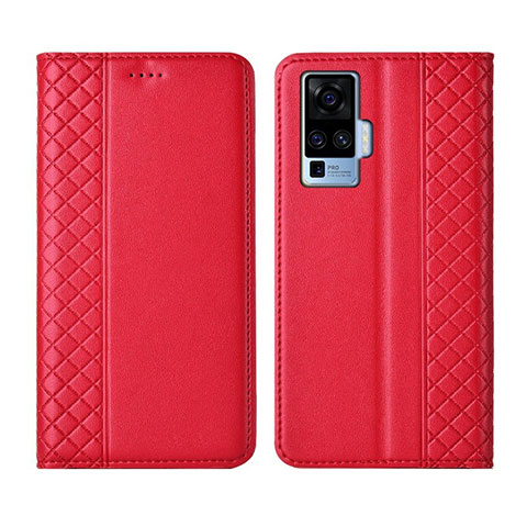 Coque Portefeuille Livre Cuir Etui Clapet L02 pour Vivo X50 Pro 5G Rouge