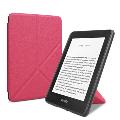 Coque Portefeuille Livre Cuir Etui Clapet L03 pour Amazon Kindle 6 inch Rose Rouge