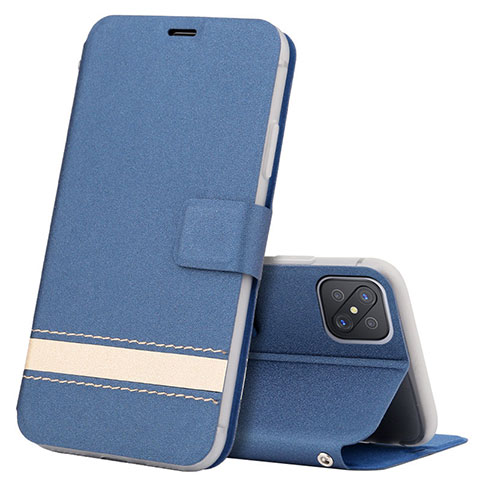 Coque Portefeuille Livre Cuir Etui Clapet L03 pour Oppo A92s 5G Bleu
