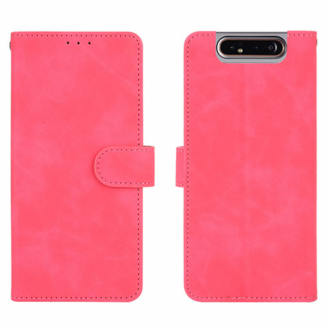 Coque Portefeuille Livre Cuir Etui Clapet L03Z pour Samsung Galaxy A80 Rose Rouge