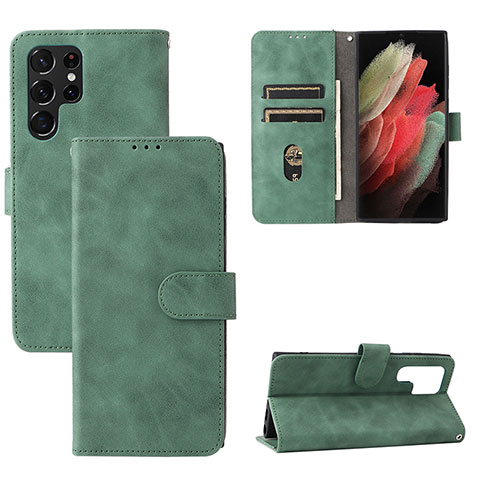 Coque Portefeuille Livre Cuir Etui Clapet L04Z pour Samsung Galaxy S21 Ultra 5G Vert