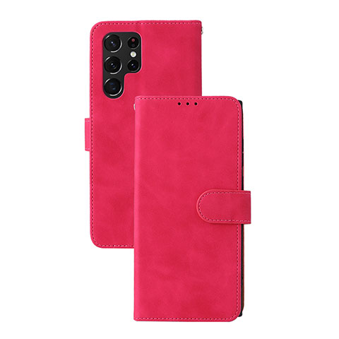 Coque Portefeuille Livre Cuir Etui Clapet L04Z pour Samsung Galaxy S24 Ultra 5G Rose Rouge
