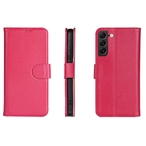 Coque Portefeuille Livre Cuir Etui Clapet L06 pour Samsung Galaxy S21 FE 5G Rose Rouge