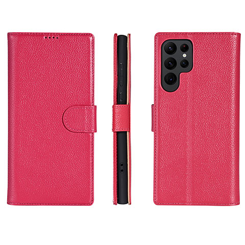 Coque Portefeuille Livre Cuir Etui Clapet L06 pour Samsung Galaxy S21 Ultra 5G Rose Rouge
